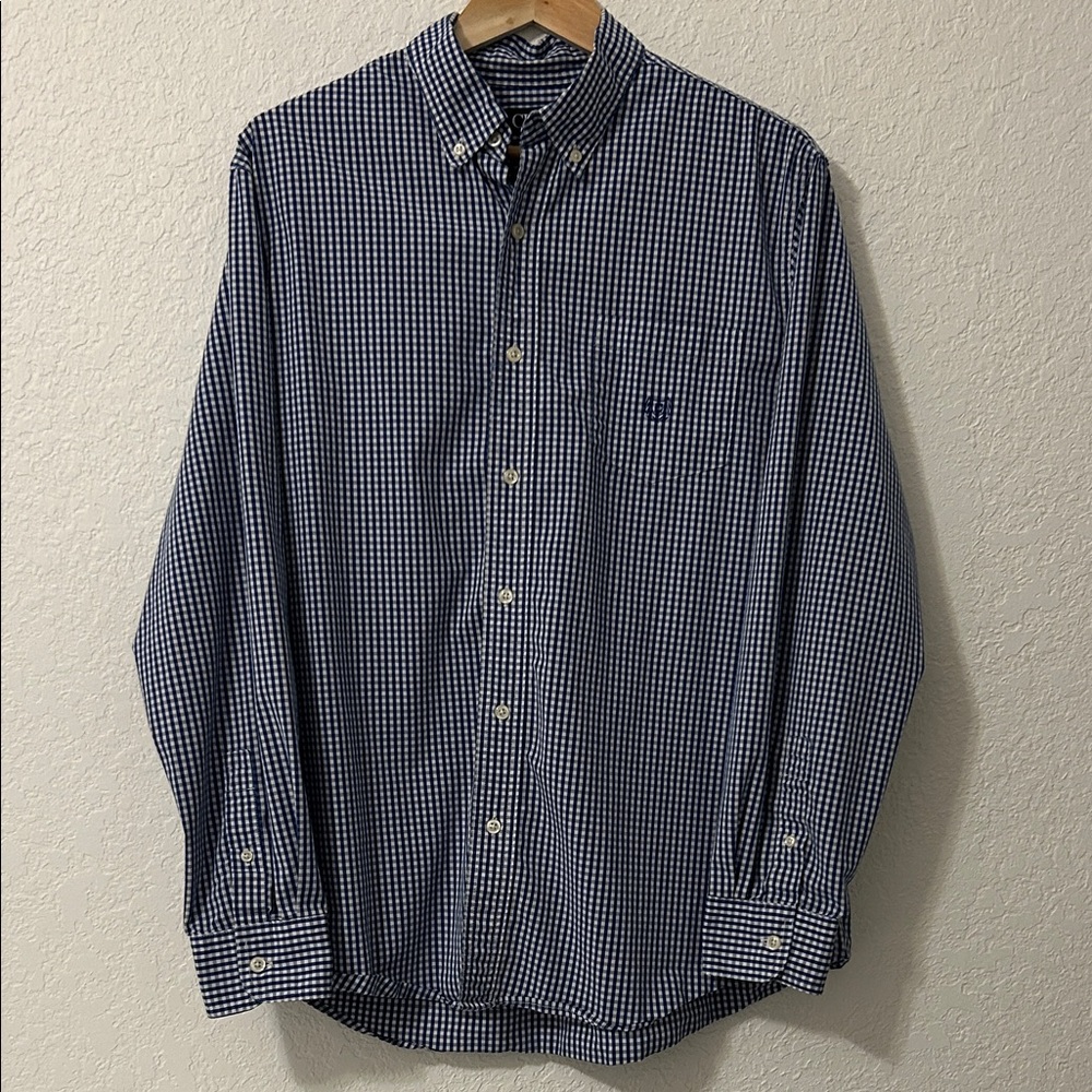 Chaps Men's Blue Gingham Stretch Easy Care Shirt Large